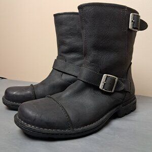 UGG Rockville II Black Leather Moto Boots Sheepskin Lining 11